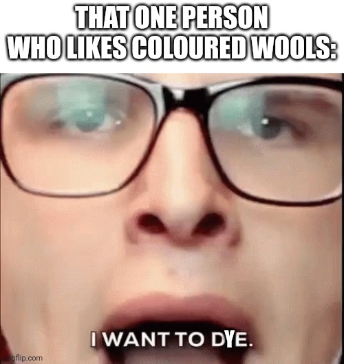 Yes | THAT ONE PERSON WHO LIKES COLOURED WOOLS:; Y | image tagged in i want to die | made w/ Imgflip meme maker