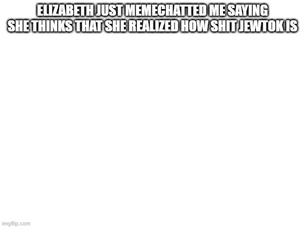 ELIZABETH JUST MEMECHATTED ME SAYING SHE THINKS THAT SHE REALIZED HOW SHIT JEWTOK IS | made w/ Imgflip meme maker