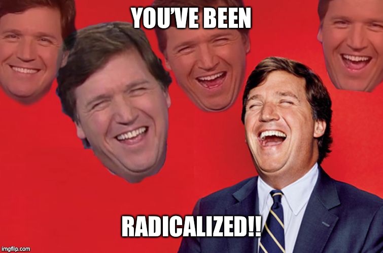 Tucker laughs at libs | YOU’VE BEEN RADICALIZED!! | image tagged in tucker laughs at libs | made w/ Imgflip meme maker