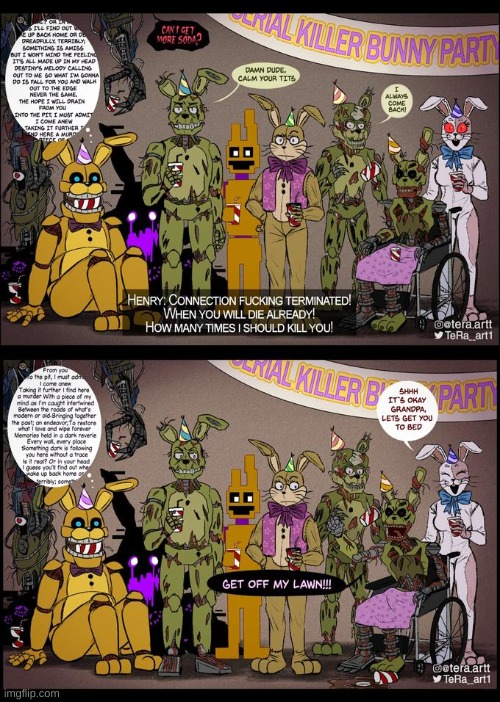 I love how Itp Springbonnie is just sitting there, doing what I do all the time in school | image tagged in fnaf,william afton | made w/ Imgflip meme maker