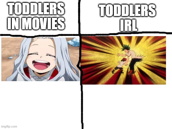 Dont have kids unless you can handle this | TODDLERS 
IRL; TODDLERS IN MOVIES | image tagged in mha,animememe,toddler,so true memes | made w/ Imgflip meme maker