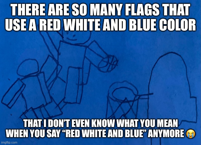 No I’m not counting the g*y flags | THERE ARE SO MANY FLAGS THAT USE A RED WHITE AND BLUE COLOR; THAT I DON’T EVEN KNOW WHAT YOU MEAN WHEN YOU SAY “RED WHITE AND BLUE” ANYMORE 😭 | image tagged in balls,baller | made w/ Imgflip meme maker