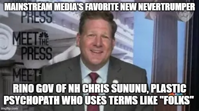 MAINSTREAM MEDIA'S FAVORITE NEW NEVERTRUMPER; RINO GOV OF NH CHRIS SUNUNU, PLASTIC PSYCHOPATH WHO USES TERMS LIKE "FOLKS" | made w/ Imgflip meme maker