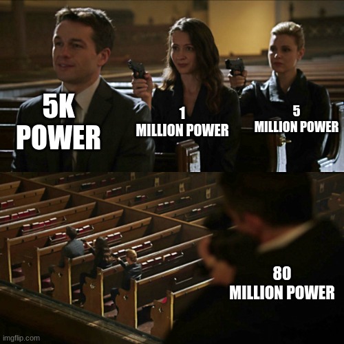 rise of kumdums | 5K POWER; 5 MILLION POWER; 1 MILLION POWER; 80 MILLION POWER | image tagged in assassination chain | made w/ Imgflip meme maker