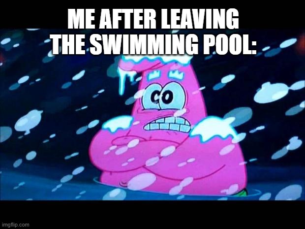 I'm so cold that I'm shivering | ME AFTER LEAVING THE SWIMMING POOL: | image tagged in i'm so cold that i'm shivering,memes | made w/ Imgflip meme maker