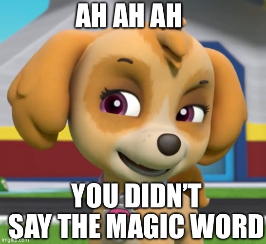 Ah ah sh | AH AH AH; YOU DIDN’T SAY THE MAGIC WORD | image tagged in paw patrol | made w/ Imgflip meme maker