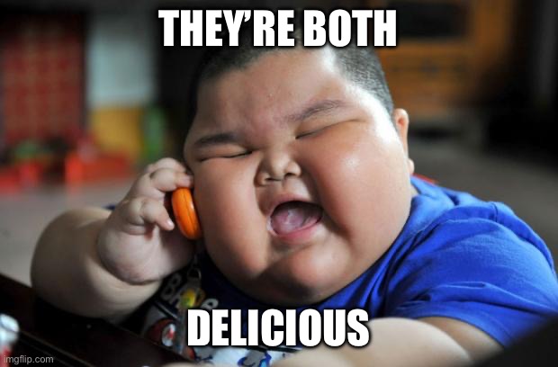 Fat Asian Kid | THEY’RE BOTH DELICIOUS | image tagged in fat asian kid | made w/ Imgflip meme maker