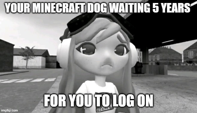 Meggy sad | YOUR MINECRAFT DOG WAITING 5 YEARS; FOR YOU TO LOG ON | image tagged in meggy sad | made w/ Imgflip meme maker