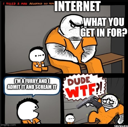 Srgrafo dude wtf | INTERNET; WHAT YOU GET IN FOR? I'M A FURRY AND I ADMIT IT AND SCREAM IT | image tagged in srgrafo dude wtf | made w/ Imgflip meme maker