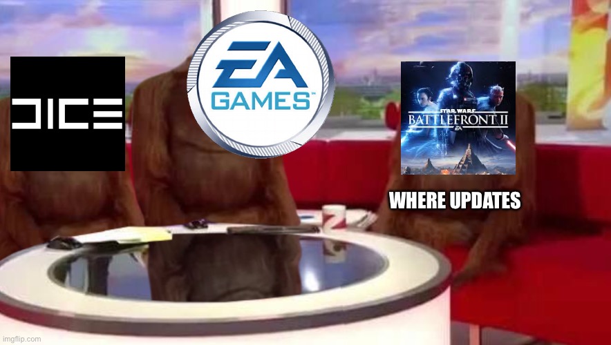 Plz update battlefront | WHERE UPDATES | image tagged in where monkey | made w/ Imgflip meme maker