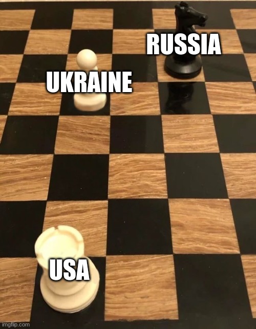 Russia chess meme (joke) | RUSSIA; UKRAINE; USA | image tagged in chess knight pawn rook | made w/ Imgflip meme maker