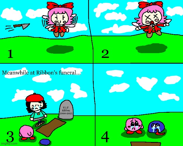 The Tragic Death of Ribbon | image tagged in kirby,gore,death,blood,funny,comics/cartoons | made w/ Imgflip meme maker