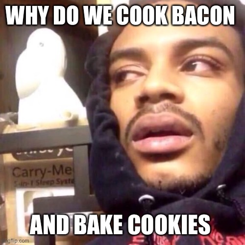 funni shower thoughts #5 | WHY DO WE COOK BACON; AND BAKE COOKIES | image tagged in coffee enema high thoughts,funni,shower thoughts | made w/ Imgflip meme maker