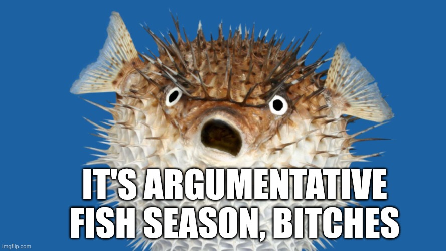 It's argumentative fish season | IT'S ARGUMENTATIVE FISH SEASON, BITCHES | image tagged in it's argumentative fish season | made w/ Imgflip meme maker