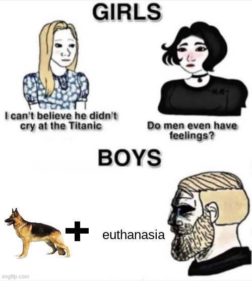 NOOOOOOOOOO, pls no, never happened and i love my dog | euthanasia | image tagged in do men even have feelings | made w/ Imgflip meme maker