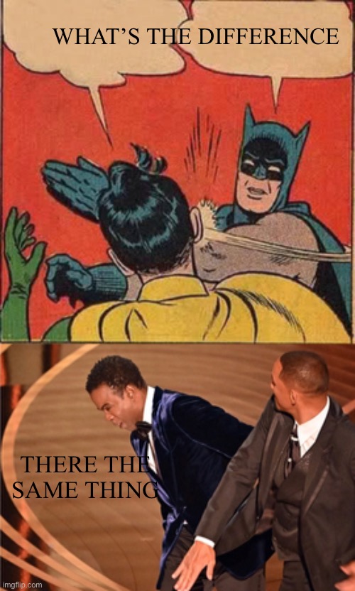 Will smith cris rock Batman robin | WHAT’S THE DIFFERENCE; THERE THE SAME THING | image tagged in memes,batman slapping robin | made w/ Imgflip meme maker