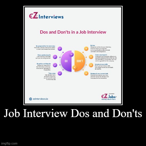 Job Interview Dos and Don'ts | image tagged in funny,demotivationals | made w/ Imgflip demotivational maker