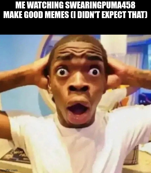 best glow up of the century | ME WATCHING SWEARINGPUMA458 MAKE GOOD MEMES (I DIDN'T EXPECT THAT) | image tagged in shocked black guy grabbing head | made w/ Imgflip meme maker