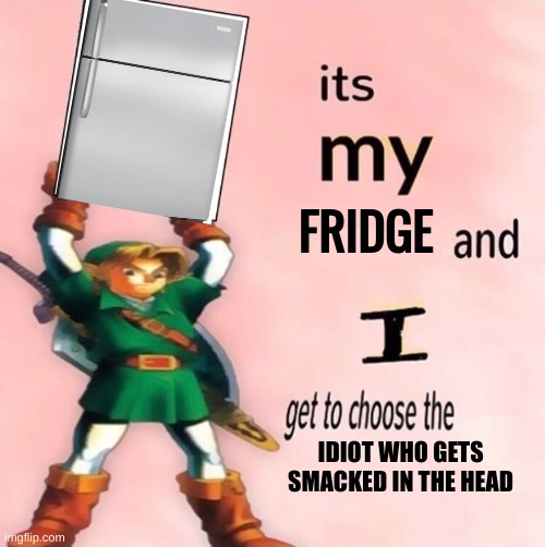 @polysterene | FRIDGE; IDIOT WHO GETS SMACKED IN THE HEAD | image tagged in it's my and i get to choose the | made w/ Imgflip meme maker