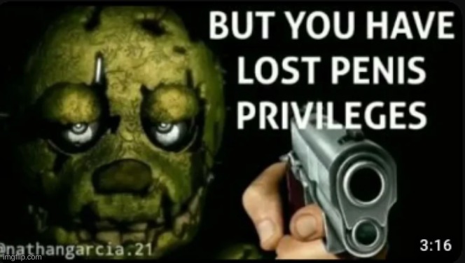 Springtrap has revoked your penis privileges | image tagged in springtrap has revoked your penis privileges | made w/ Imgflip meme maker