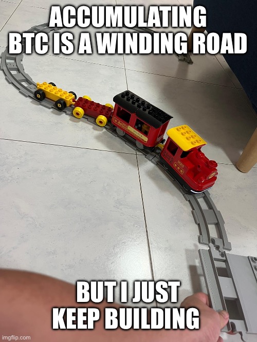 Collecting Bitcoin | ACCUMULATING BTC IS A WINDING ROAD; BUT I JUST KEEP BUILDING | image tagged in bitcoin | made w/ Imgflip meme maker