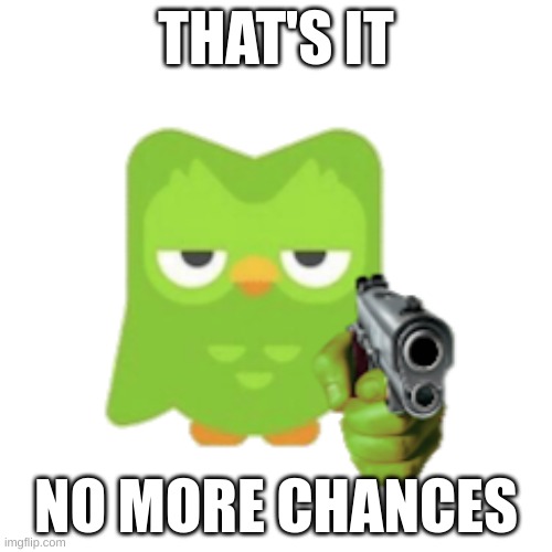 That's it | THAT'S IT; NO MORE CHANCES | image tagged in duolingo | made w/ Imgflip meme maker
