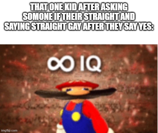 are you straight, STRAIGHT GAY | THAT ONE KID AFTER ASKING SOMONE IF THEIR STRAIGHT AND SAYING STRAIGHT GAY AFTER THEY SAY YES: | image tagged in infinite iq,funny,memes,if you read this tag you are cursed,straight gay,smart | made w/ Imgflip meme maker
