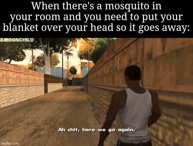 And it's so annoying hearing it come back and forth | When there's a mosquito in your room and you need to put your blanket over your head so it goes away: | image tagged in here we go again | made w/ Imgflip meme maker