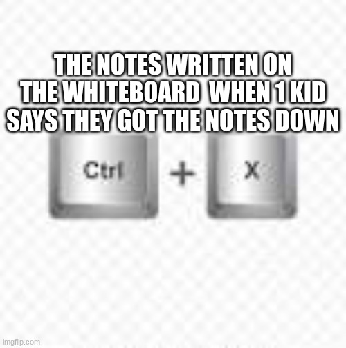 Control X | THE NOTES WRITTEN ON THE WHITEBOARD  WHEN 1 KID SAYS THEY GOT THE NOTES DOWN | image tagged in control x,funny,relatable | made w/ Imgflip meme maker