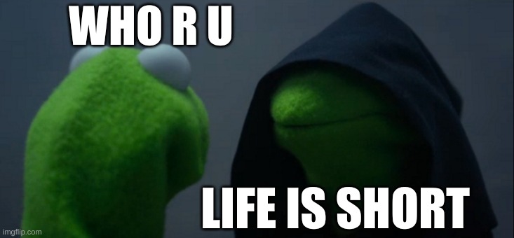 life is short | WHO R U; LIFE IS SHORT | image tagged in memes,evil kermit | made w/ Imgflip meme maker