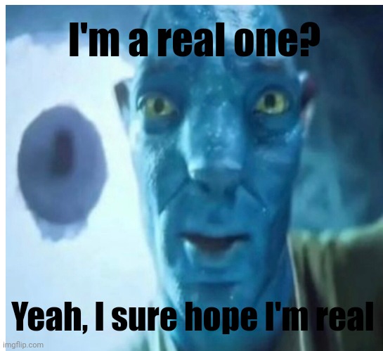 I sure hope I'm real | I'm a real one? Yeah, I sure hope I'm real | image tagged in memes,avatar | made w/ Imgflip meme maker