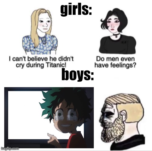 Girls vs Boys sad meme template | girls:; boys: | image tagged in girls vs boys sad meme template | made w/ Imgflip meme maker