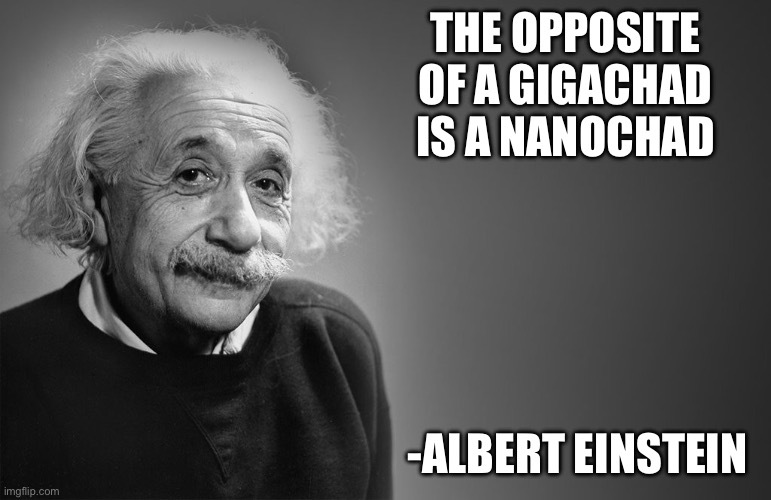Both Albert Einstein and gigachad are black and white. Coincidence? I think not. | THE OPPOSITE OF A GIGACHAD IS A NANOCHAD; -ALBERT EINSTEIN | image tagged in albert einstein quotes,gigachad | made w/ Imgflip meme maker