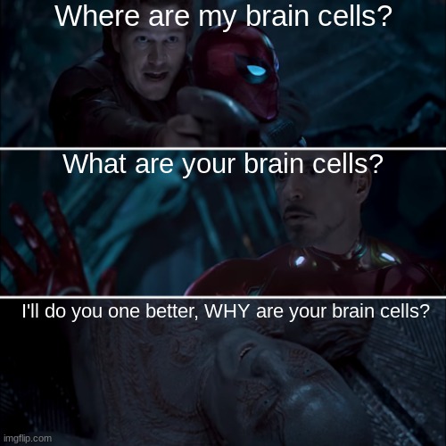 Me during a test: | Where are my brain cells? What are your brain cells? I'll do you one better, WHY are your brain cells? | image tagged in gamora where who and why | made w/ Imgflip meme maker