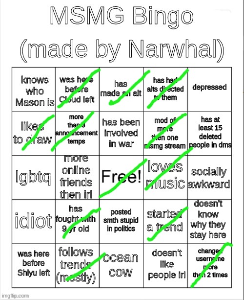 msmg bingo | image tagged in msmg bingo | made w/ Imgflip meme maker