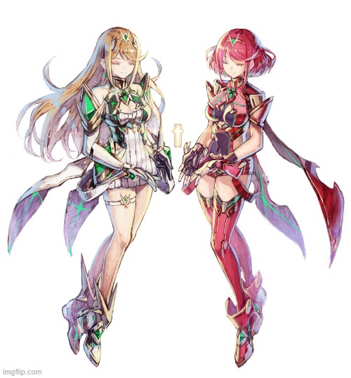 Xenoblade Chronicles 2 Pyra and Mythra | image tagged in xenoblade chronicles 2 pyra and mythra | made w/ Imgflip meme maker