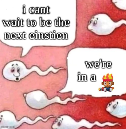Sperm conversation | i cant wait to be the next einstien; we're in a | image tagged in sperm conversation | made w/ Imgflip meme maker