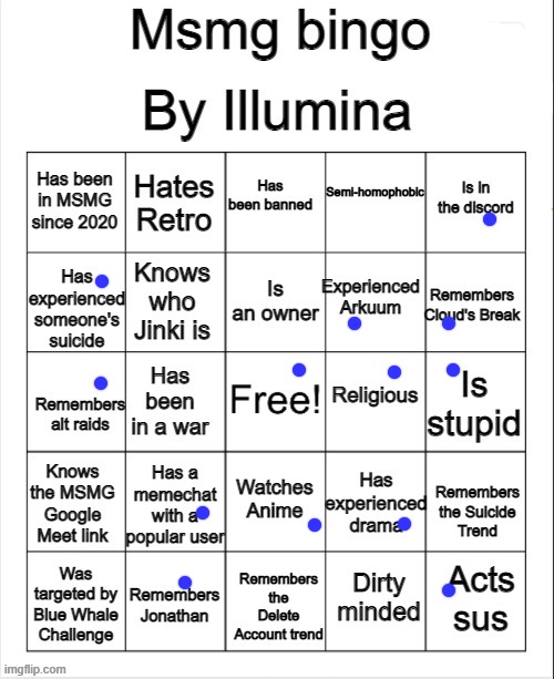 MSMG bingo | image tagged in msmg bingo | made w/ Imgflip meme maker