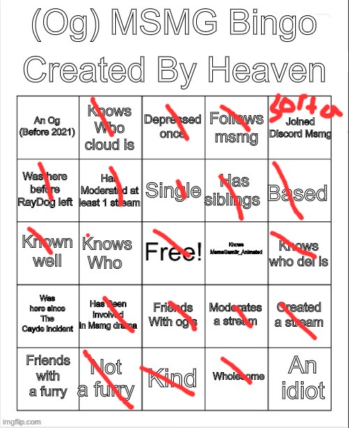 Heavens Bingo (MSMG) | image tagged in heavens bingo msmg | made w/ Imgflip meme maker