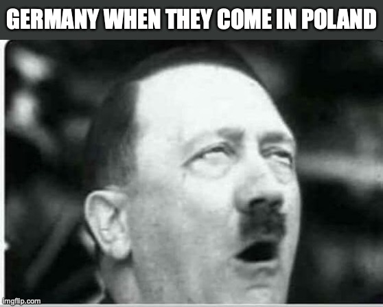 *real shit* | GERMANY WHEN THEY COME IN POLAND | image tagged in hitler eyeroll,funny,germany,hitler,dark humor,lol | made w/ Imgflip meme maker