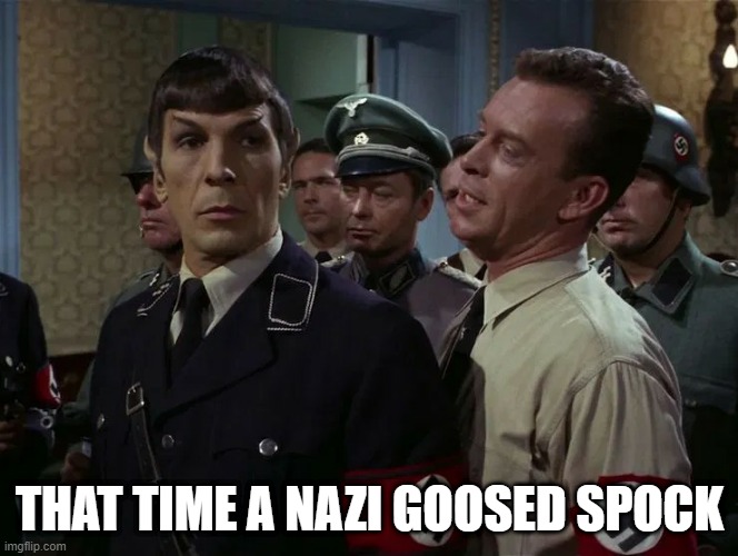It's Not Goose Stepping... | THAT TIME A NAZI GOOSED SPOCK | image tagged in star trek nazi spock uncovered by bad guy | made w/ Imgflip meme maker