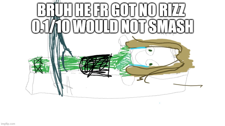 BRUH HE FR GOT NO RIZZ 

0.1/10 WOULD NOT SMASH | image tagged in lloyd in the femr breaker badly drawn | made w/ Imgflip meme maker