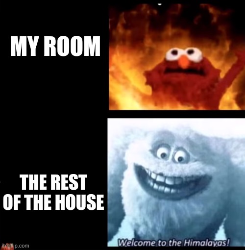 My room | MY ROOM; THE REST OF THE HOUSE | image tagged in hot and cold | made w/ Imgflip meme maker