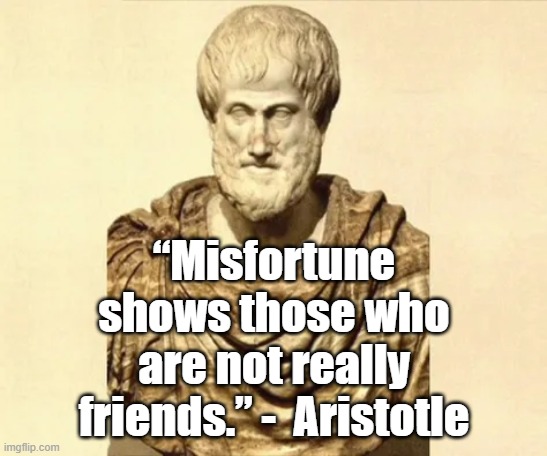 Not really friends | “Misfortune shows those who are not really friends.” -  Aristotle | image tagged in aristotle,philosophy | made w/ Imgflip meme maker