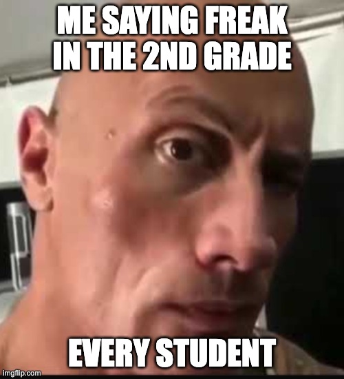 Dwayne Johnson eyebrow raise | ME SAYING FREAK IN THE 2ND GRADE; EVERY STUDENT | image tagged in dwayne johnson eyebrow raise | made w/ Imgflip meme maker