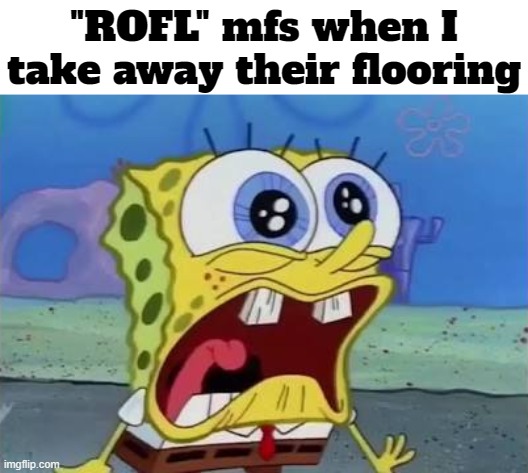 Spongebob crying/screaming | "ROFL" mfs when I take away their flooring | image tagged in spongebob crying/screaming | made w/ Imgflip meme maker