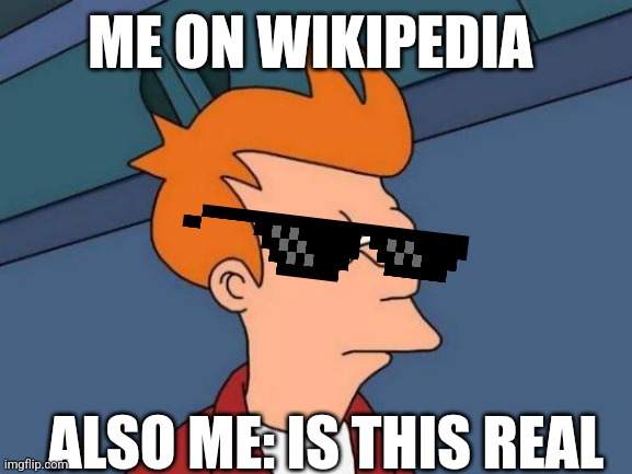 Wiki | ME ON WIKIPEDIA; ALSO ME: IS THIS REAL | image tagged in memes,futurama fry | made w/ Imgflip meme maker