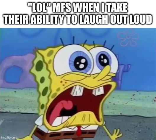 Spongebob crying/screaming | "LOL" MFS WHEN I TAKE THEIR ABILITY TO LAUGH OUT LOUD | image tagged in spongebob crying/screaming | made w/ Imgflip meme maker