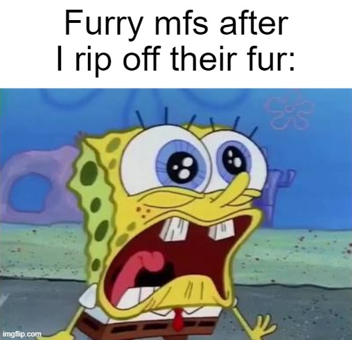 lol | Furry mfs after I rip off their fur: | image tagged in spongebob crying/screaming | made w/ Imgflip meme maker