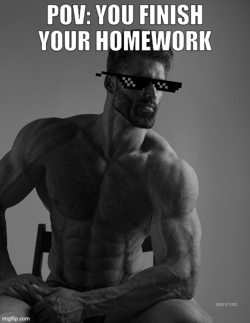 and then start making memes on imgflip | POV: YOU FINISH YOUR HOMEWORK | image tagged in giga chad | made w/ Imgflip meme maker